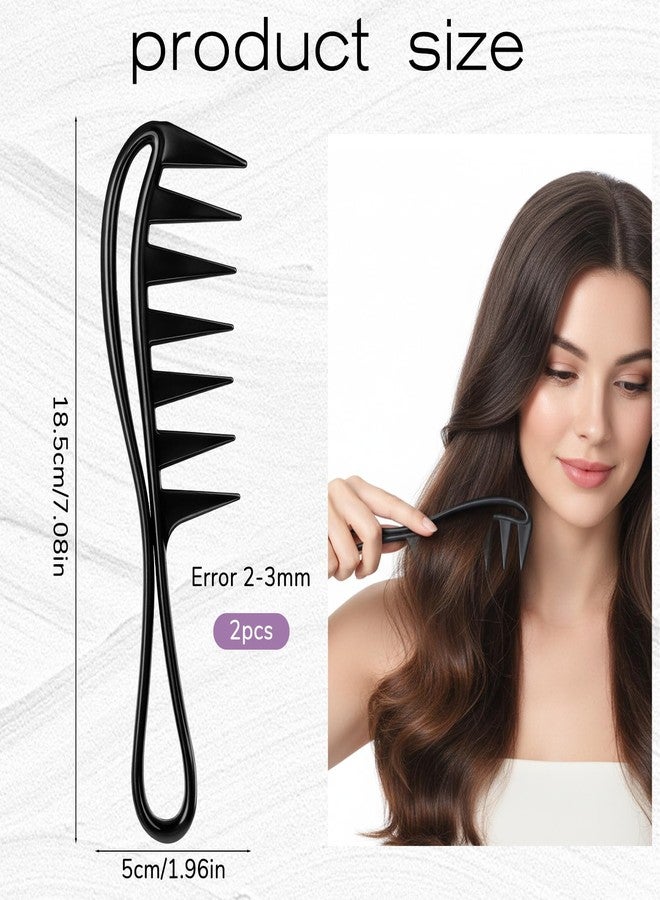 Macuezu 2 Pcs Wide Comb for Curly Hair, Large Shark Teeth Hair Combs, Wide Tooth Comb, Anti-Static Black Hairs Styling Hairstyle Tool, Barber Salon - Image 2